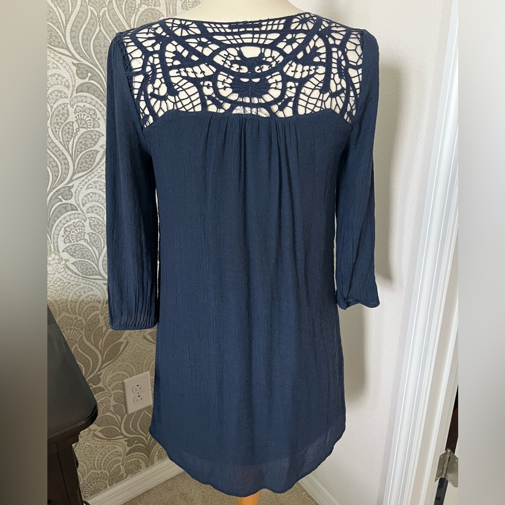 Sweet Wanderer Navy Blue Dress with Crochet Detail - Picture 2 of 2